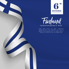 Square Banner illustration of Finland independence day celebration with text space. Waving flag and hands clenched. Vector illustration.