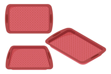 Plastic food trays.Trays for carrying food and serving in fast food establishments and cafeterias .Vector illustration.