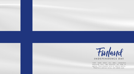 Banner illustration of Finland independence day celebration with text space. Waving flag and hands clenched. Vector illustration.