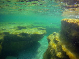 Underwater landscape in the sea. Caspian Sea.