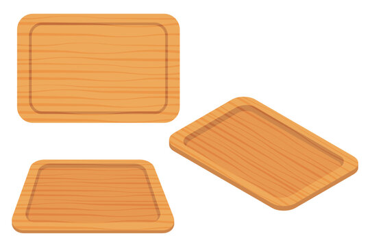 Wooden food trays.Trays for carrying food and serving in fast food establishments and cafeterias.Vector illustration.