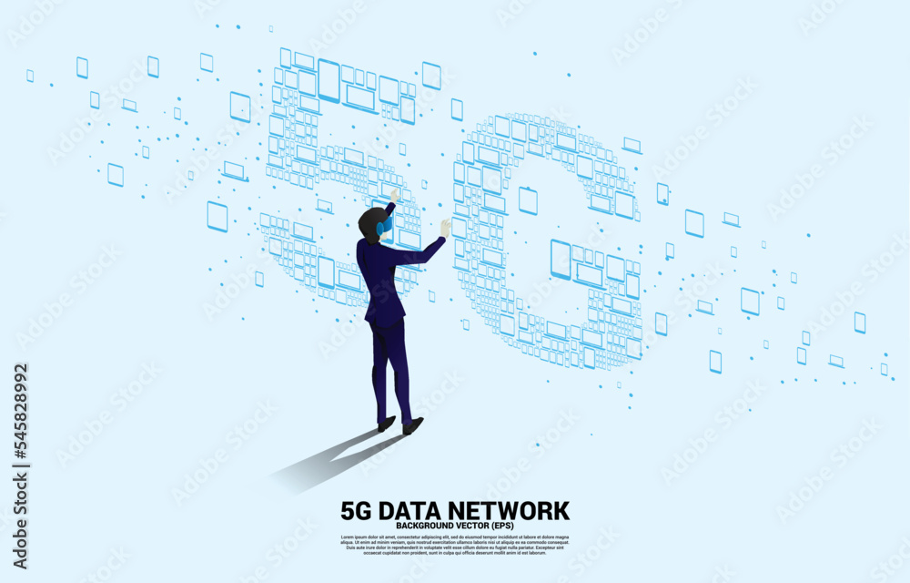 Poster silhouette man wear vr glasses and 5g data technology from device icon. concept for mobile telecommu