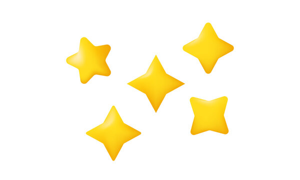 illustration 3d icon set yellow stars different shapes five isolated on white background