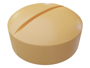 3d illustration of cylindrical pill with a notch in the center.