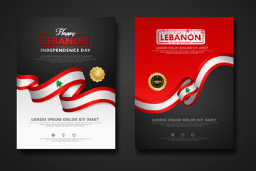 Set poster design Lebanon Independence day background template - obrazy, fototapety, plakaty