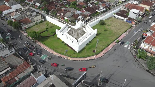 aerial view, the historical fortress of the Yogyakarta palace which is located on the northeast side called "Pojok beteng lor wetan".