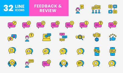 icon full color feedback review, comment, bubble chat, text, communication, chatting. editable color stroke and fill. outline and filled colorful icon style.