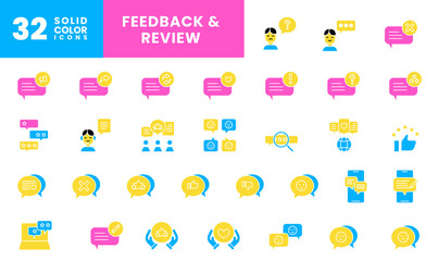 icon full color rating, star feedback review, comment, bubble chat, text, communication, chatting, customer experience. editable color fill. filled colorful icon style.