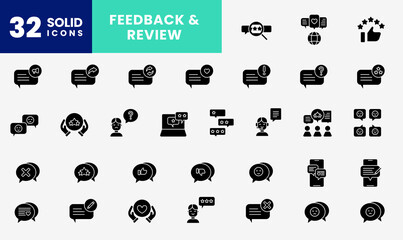 icon Glyph feedback, bubble chat, chatting, review, comment, rating, editable color. glyph solid black icon style