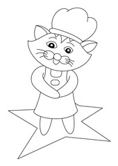 cat with chef coloring page or book for kid vector