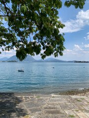 Scenic view of Lake Maggiore, Northern Italy, as seen from the enchanting town of Baveno on the west shore