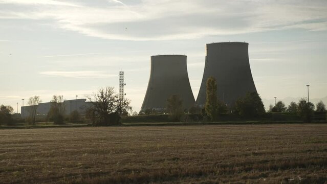 Nuclear power plant at sunset in Italy