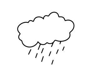 Doodle cloud with rain. Hand drawn vector outline illustration isolated on white