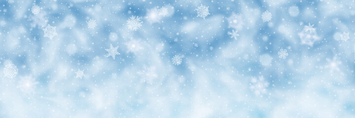 Winter sky, blizzard and snowfall, panoramic view