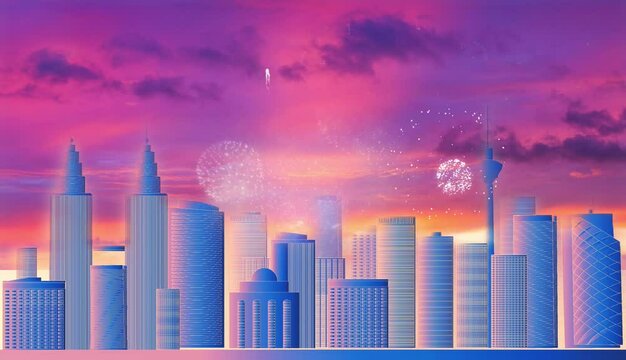 New year celebrating with fireworks animation video