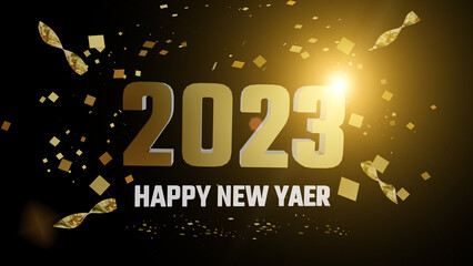 2023 23 happy new year text isolated golden - 3d rendering