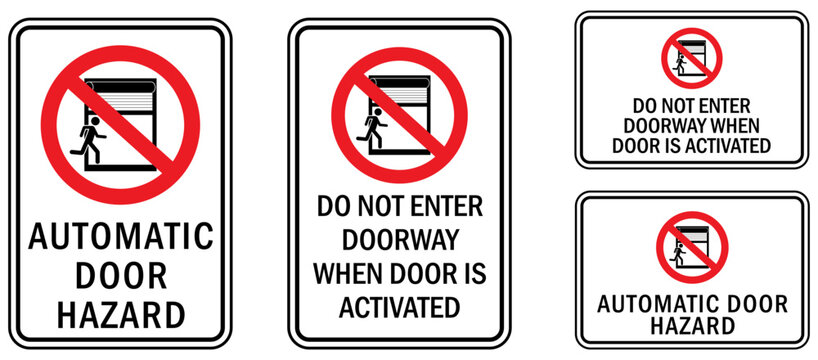 Parking lot garage automatic door hazard sign set of vector
