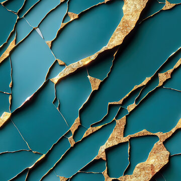 Colorful Marble with Kintsugi Style Ore Irregular Cracks. Seamless Pattern Design. Beautiful Texture Background. For Web, UI, AD, Novel, Game, Poster.