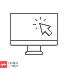 Computer monitor click cursor line icon. Simple outline style sign for mobile concept and web design. Mouse, PC, desktop, display. Vector illustration isolated. Editable stroke EPS 10.