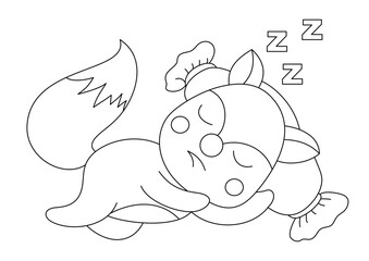 sleeping fox cute coloring page or book for kid vector