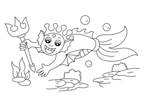 fish man cute coloring page or book for kid vector