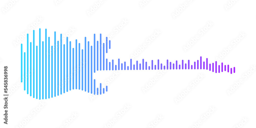 Poster electric guitar shape by equalizer strip line pattern colorful gradient blue purple isolated on tran