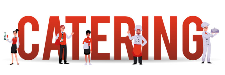 Catering service typographic header, flat vector illustration isolated on white background.