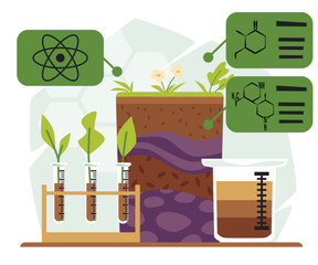 Soil analysis infographic, flat vector illustration isolated on white background.