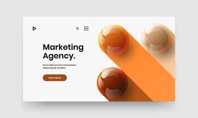 Fresh landing page design vector template. Original realistic balls pamphlet illustration.