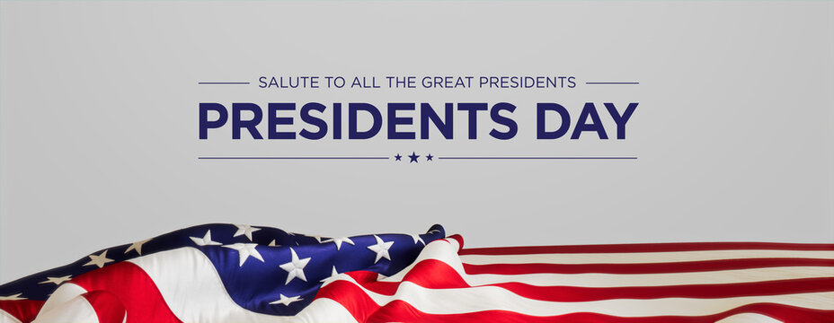 Presidents day Banner. Premium Holiday Background with American Flag on White.