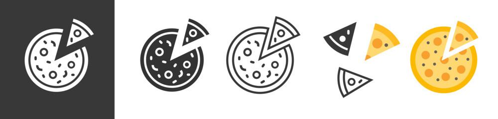 Pizza icon slice simple silhouette silhouette pictogram isolated on white and black background graphic illustration, pizzeria logo idea thin line outline art and flat cartoon minimal symbol image