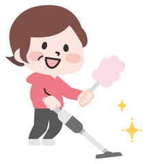 掃除をするシニア女性のイラスト