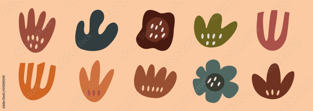 Poster retro floral shape for design element. set of trendy and naive abstract ornament.