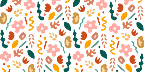 Abstract floral pattern design. Trendy shape for background in retro style. Cute naive flower in nature theme