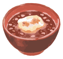水彩風、おしるこ。お正月の食べ物イラスト素材。年賀状などに。ベクター素材。