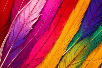 Close up of bright colorful feathers background. 3d render