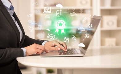 Businessman working on laptop with new business concept