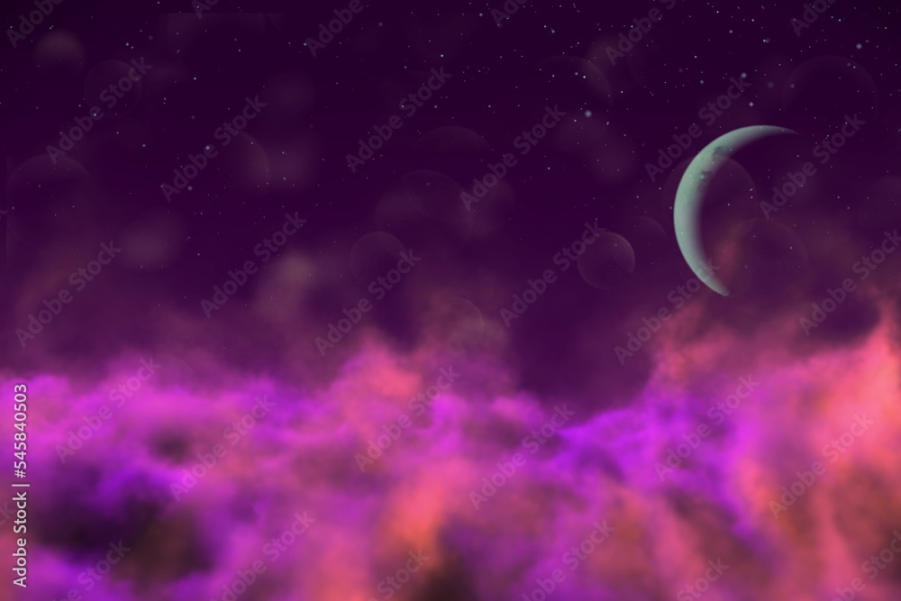 Wall mural mysterious smoke with moon with lights bokeh effect design abstract background for decorating purpos