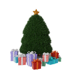Christmas tree with gift box 3d element