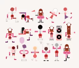 Fotobehang Abstracte kunst Gekleurde character designs geïsoleerd op een witte achtergrond Dancing Cartoon People vector illustratie. Elk personage is gemaakt op een afzonderlijke laag en kan worden gebruikt als een op zichzelf staande afbeelding.