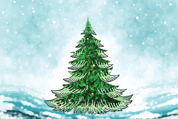 Holiday decorative winter christmas tree greeting card background