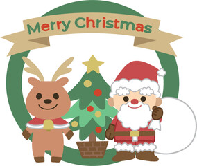 サンタとトナカイのかわいい手書き風イメージイラスト　02