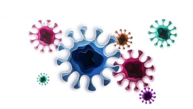 Paper cut a lot mix color Virus icon isolated on white background. Corona virus 2019-nCoV. Bacteria and germs, cell cancer, microbe, fungi. Paper art style. 3D rendering	