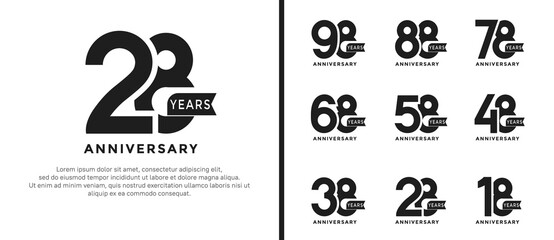 set of anniversary logo style flat black color on white background for special moment