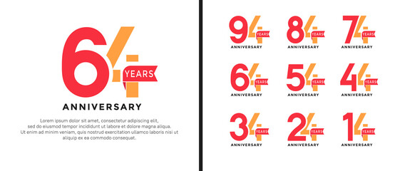 set of anniversary logo style red and orange color on white background for special moment