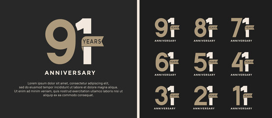 set of anniversary logo style brown and white color on black background for special moment