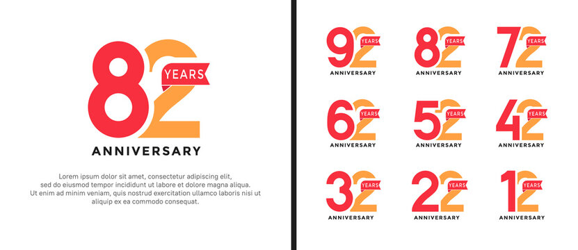 set of anniversary logo style red and orange color on white background for special moment