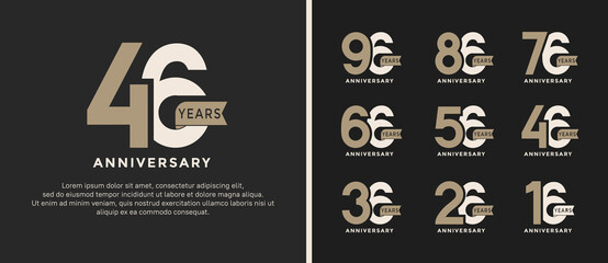 set of anniversary logo style brown and white color on black background for special moment