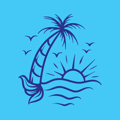 Monoline Palm Tree Vector Logo, nature Leaf badge, plant tropic creative emblem Design