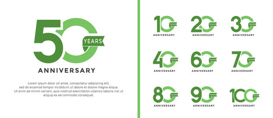 set of anniversary logo style green color on white background for special moment - obrazy, fototapety, plakaty